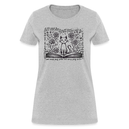 Women's Flowy Contoured T-Shirt - "Read, Dream, Purr, Repeat"  Cat Lover Shirt, Bookish Tee, Cozy Gift for Readers - heather gray