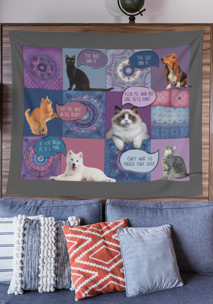 Personalized Pet Tapestry - Custom Patchwork Style Design with Your Pet (or Pets!) and Their Quirky Quotes - Hang, Frame, or Drape