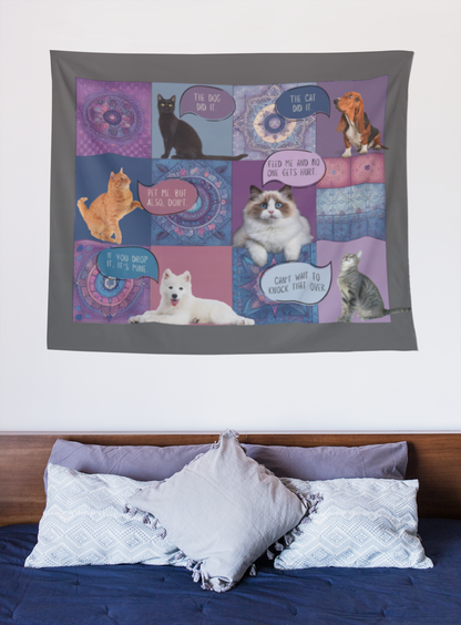 Personalized Pet Tapestry - Custom Patchwork Style Design with Your Pet (or Pets!) and Their Quirky Quotes - Hang, Frame, or Drape