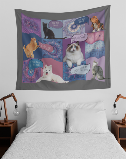 Personalized Pet Tapestry - Custom Patchwork Style Design with Your Pet (or Pets!) and Their Quirky Quotes - Hang, Frame, or Drape