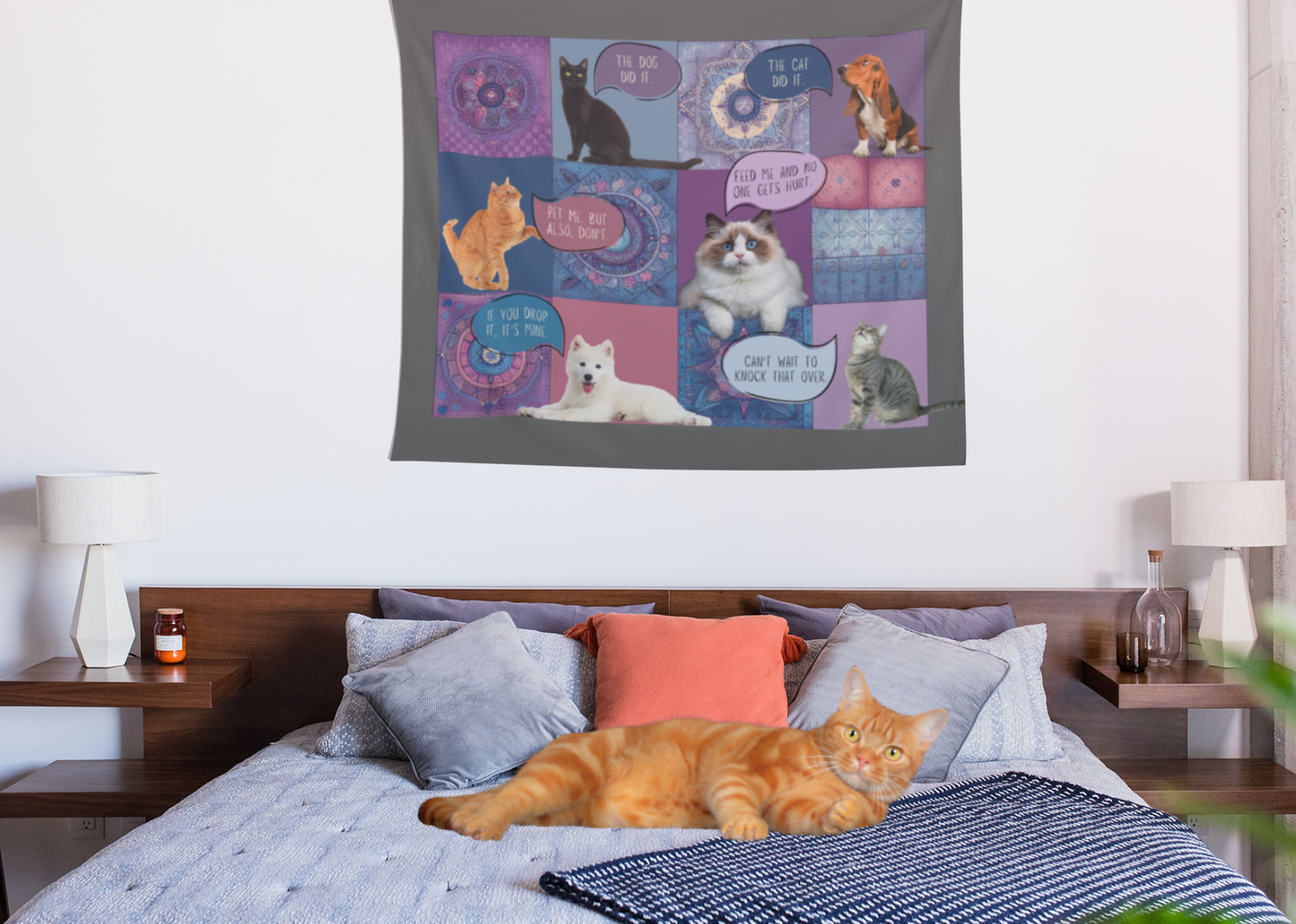 Personalized Pet Tapestry - Custom Patchwork Style Design with Your Pet (or Pets!) and Their Quirky Quotes - Hang, Frame, or Drape