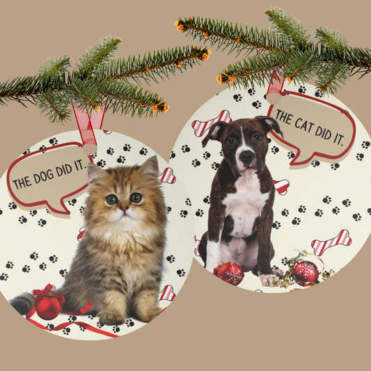 Personalized Reversible Pet Ornament - 'The Dog Did It' vs 'The Cat Did It' Custom Photo Christmas Gift