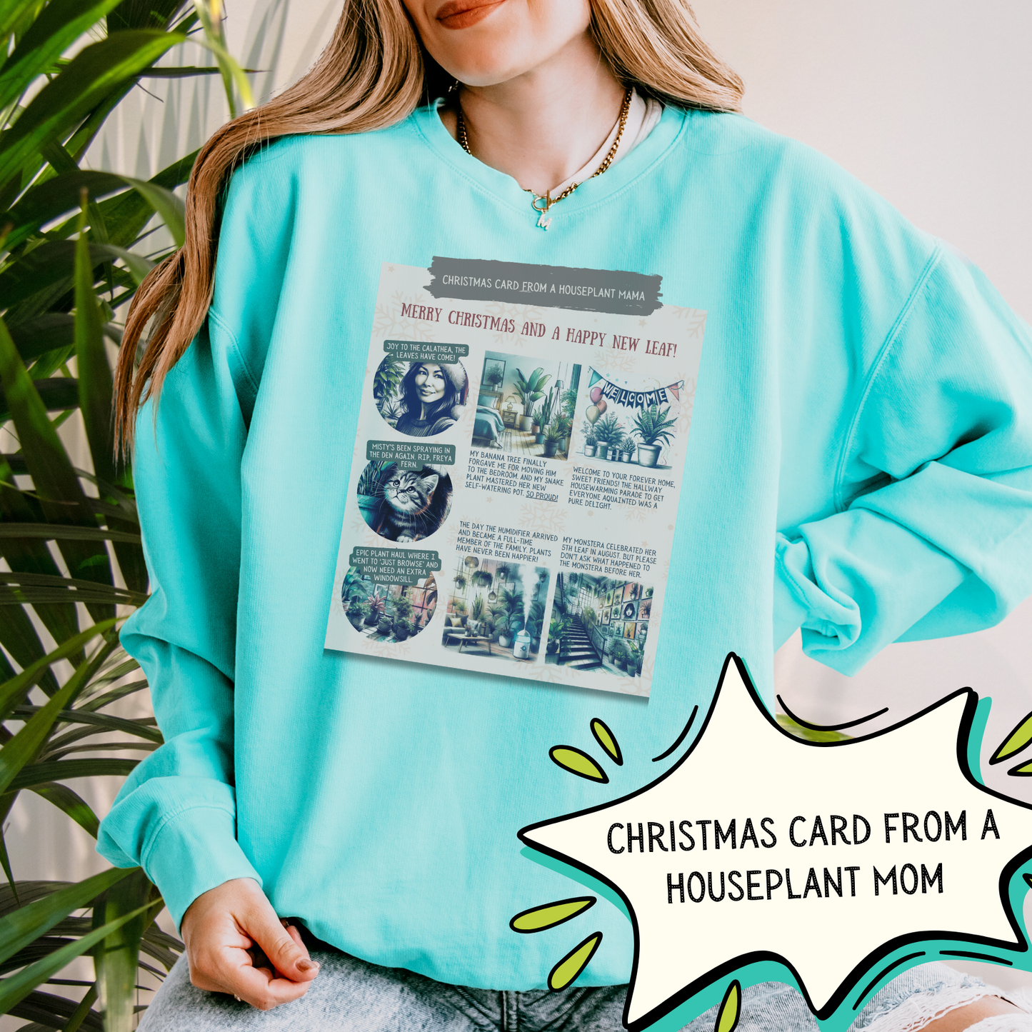 Merry Plantmas Lightweight Sweatshirt - Hilarious Christmas Card from the Houseplant-Obsessed Friend