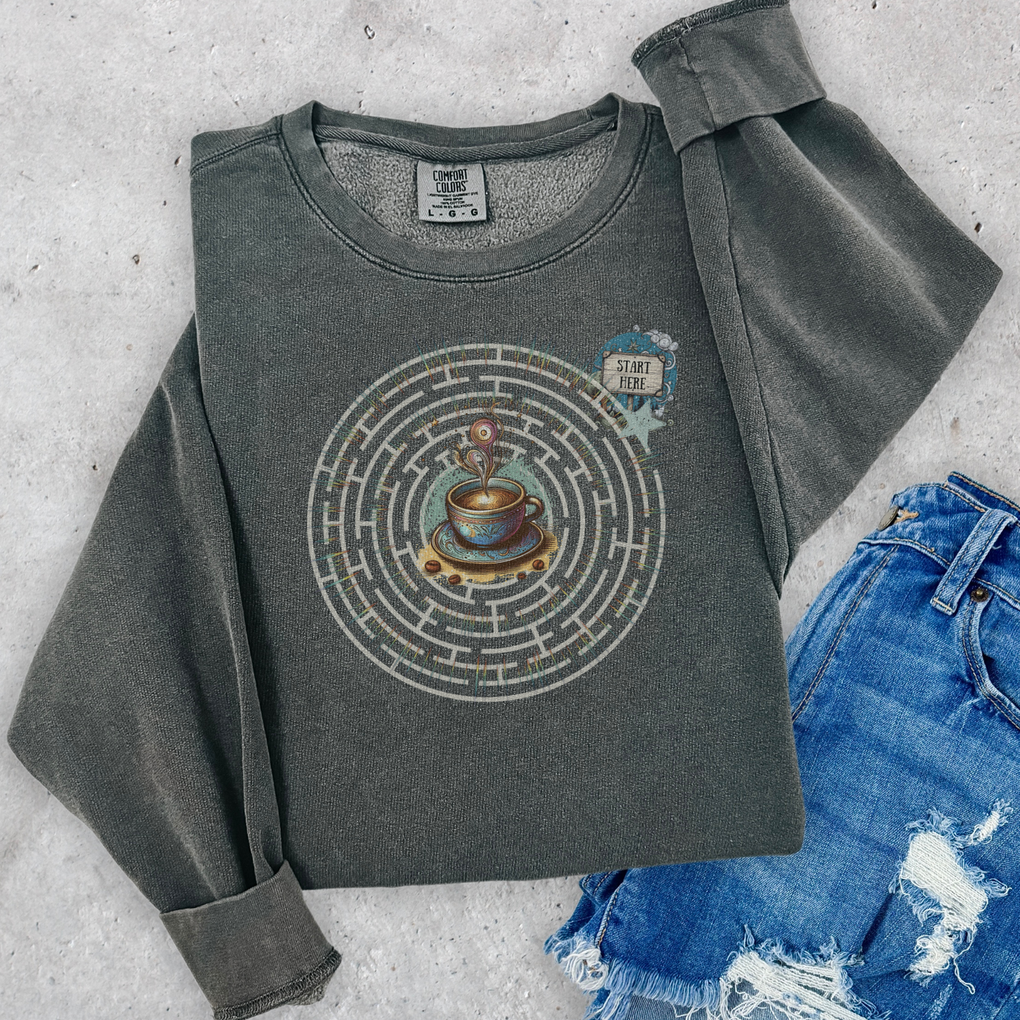 Coffee Quest Maze Sweatshirt - Whimsical Path to Your Daily Brew