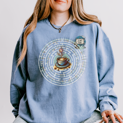 Coffee Quest Maze Sweatshirt - Whimsical Path to Your Daily Brew