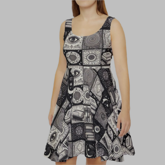 Skater Dress - Back & White Esoterica Celestial Patchwork