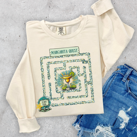 Margarita Quest Sweatshirt - Fun Floral Maze Design with Margarita Reward | Cozy Gift for Margarita Lovers, Comfort Colors Sweatshirt