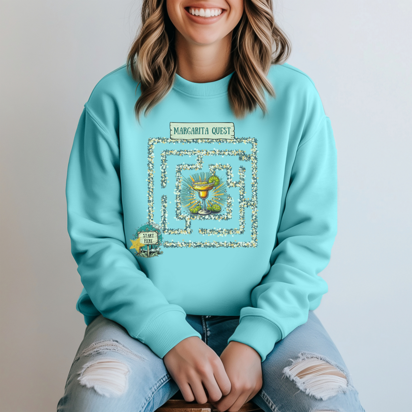 Margarita Quest Sweatshirt - Fun Floral Maze Design with Margarita Reward | Cozy Gift for Margarita Lovers, Comfort Colors Sweatshirt