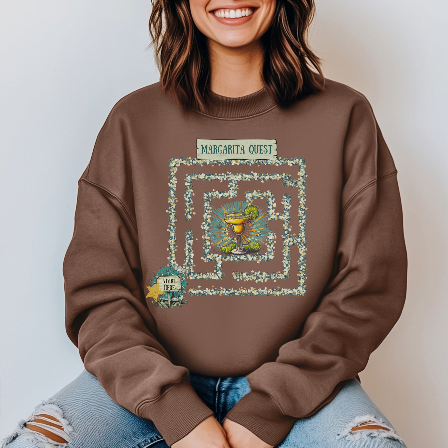 Margarita Quest Sweatshirt - Fun Floral Maze Design with Margarita Reward | Cozy Gift for Margarita Lovers, Comfort Colors Sweatshirt