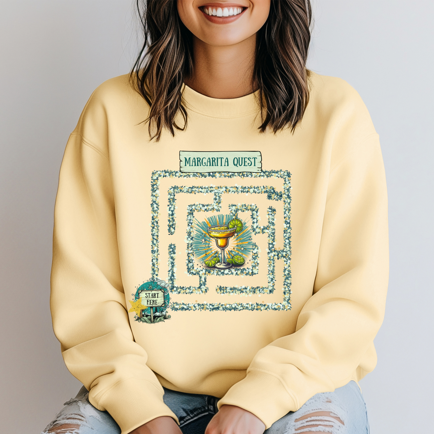 Margarita Quest Sweatshirt - Fun Floral Maze Design with Margarita Reward | Cozy Gift for Margarita Lovers, Comfort Colors Sweatshirt