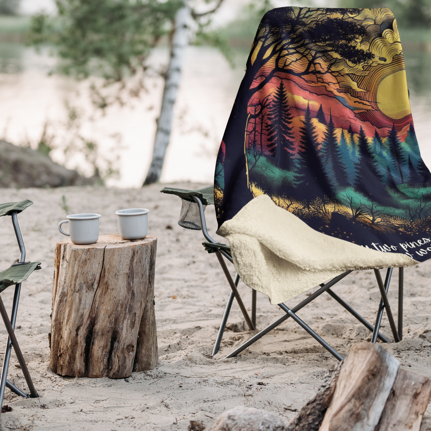 Sherpa Fleece Blanket - Silhouetted Trees and Vibrant Sunrise Design with John Muir Quote, Great Gift for Nature and Outdoor Lovers