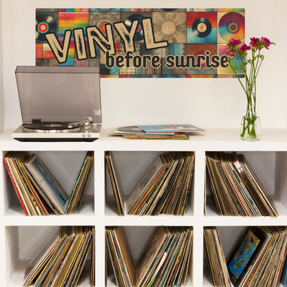 Metal Art Sign - "Vinyl Before Sunrise" Vinyl Bliss Rainbow Patchwork