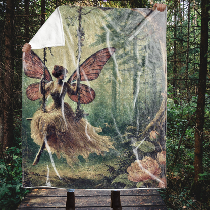 Crushed Velvet Blanket - Neo-Victorian Fairy on a Forest Swing