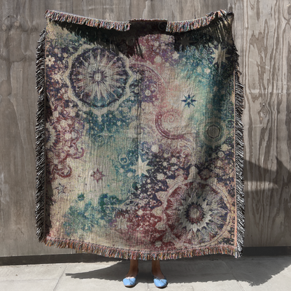 Woven Blanket - Galaxy with Vintage Stars in Purple and Teal