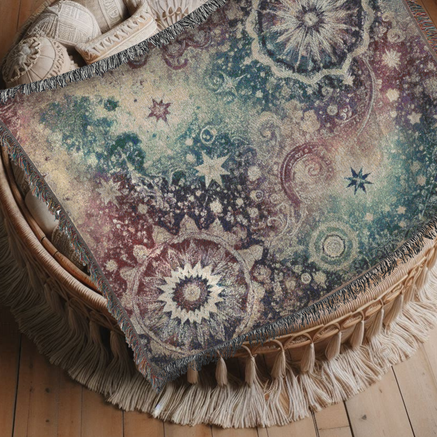 Woven Blanket - Galaxy with Vintage Stars in Purple and Teal