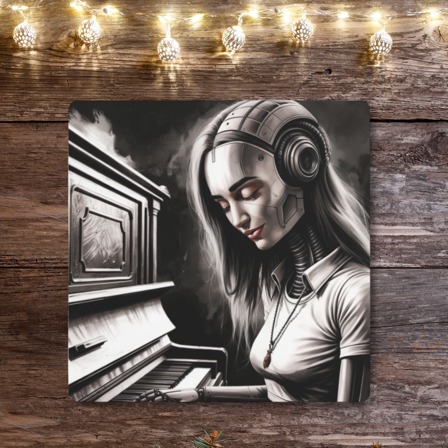 Metal Wall Art - "Cybernetic Sonata" with Retro-Futuristic Robot Playing Piano