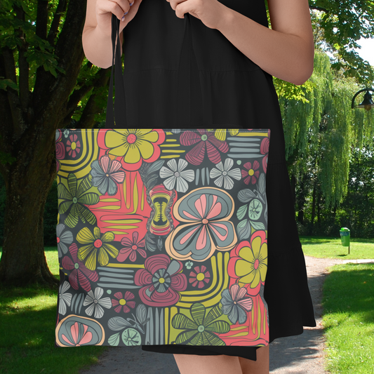 Bold Floral Tote Bag – Retro-Style Reusable Market Bag in 3 Sizes
