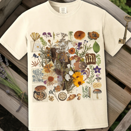 Mushroom Floral Ephemera T-Shirt, Garment Dyed Comfort Colors Tee