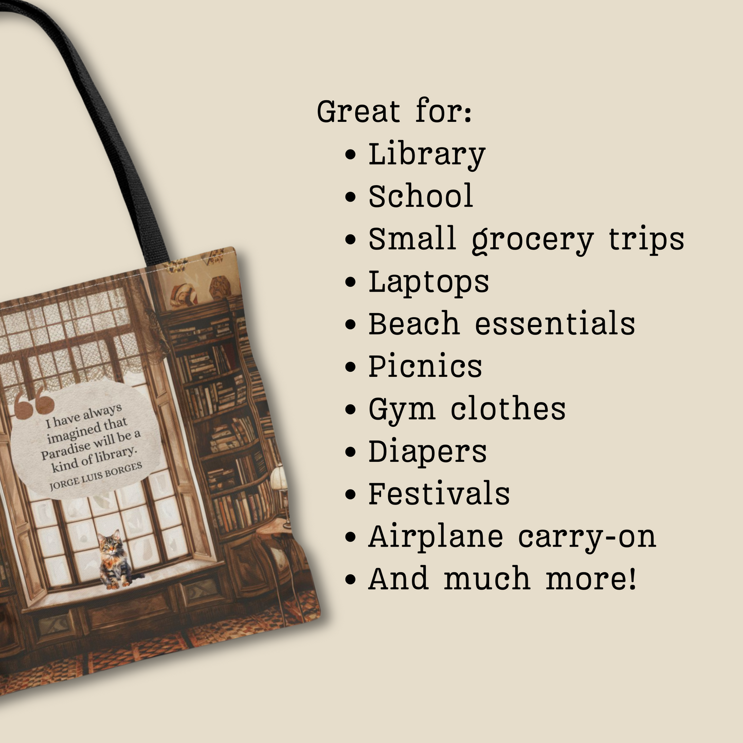 Paradise Library Tote Bag | Jorge Luis Borges Quote | Book Lover Gift