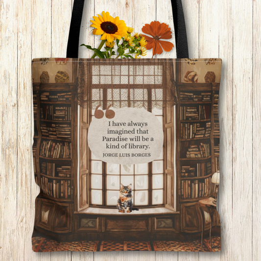 Paradise Library Tote Bag | Jorge Luis Borges Quote | Book Lover Gift