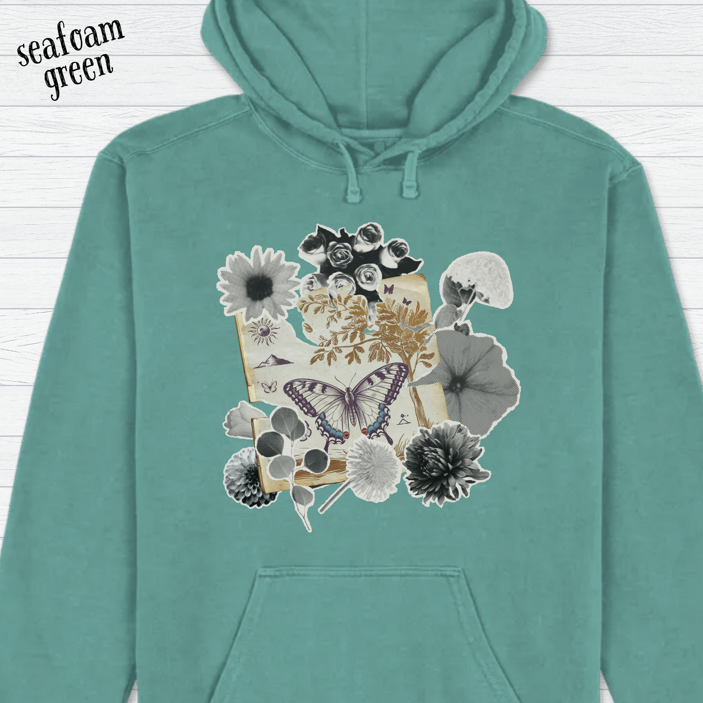 Butterfly Floral Collage Hoodie | Comfort Colors Pigment Dyed Hooded Shirt