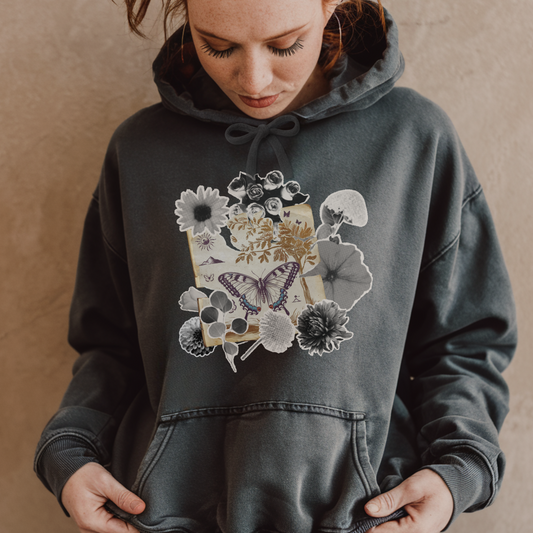 Butterfly Floral Collage Hoodie | Comfort Colors Pigment Dyed Hooded Shirt