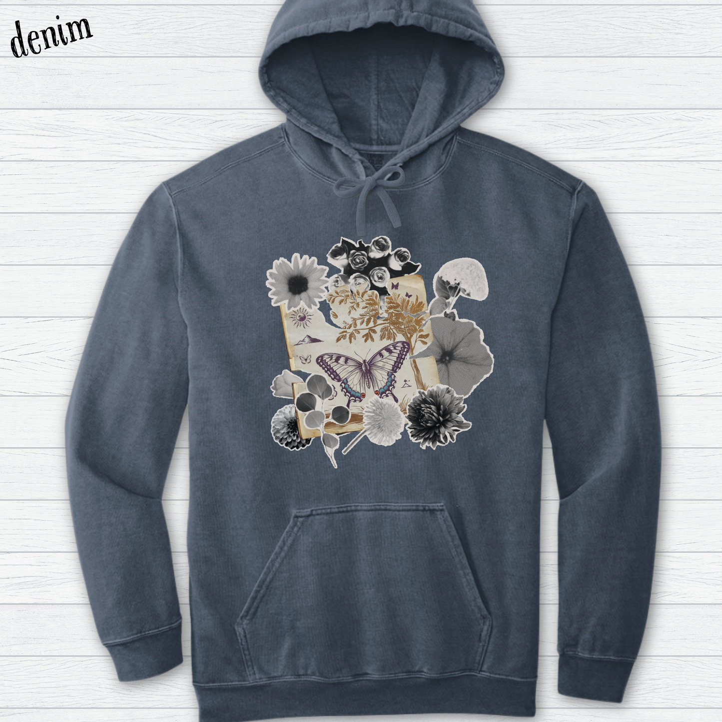 Butterfly Floral Collage Hoodie | Comfort Colors Pigment Dyed Hooded Shirt