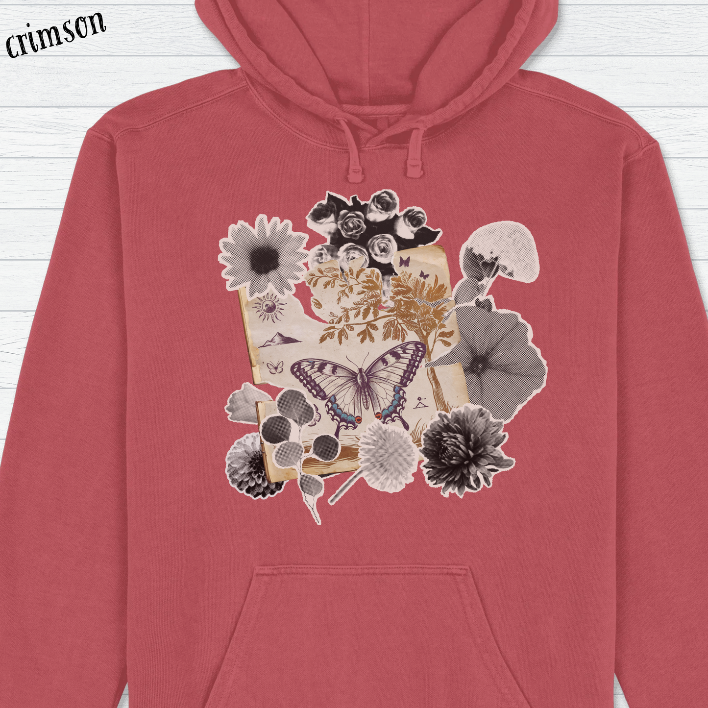 Butterfly Floral Collage Hoodie | Comfort Colors Pigment Dyed Hooded Shirt