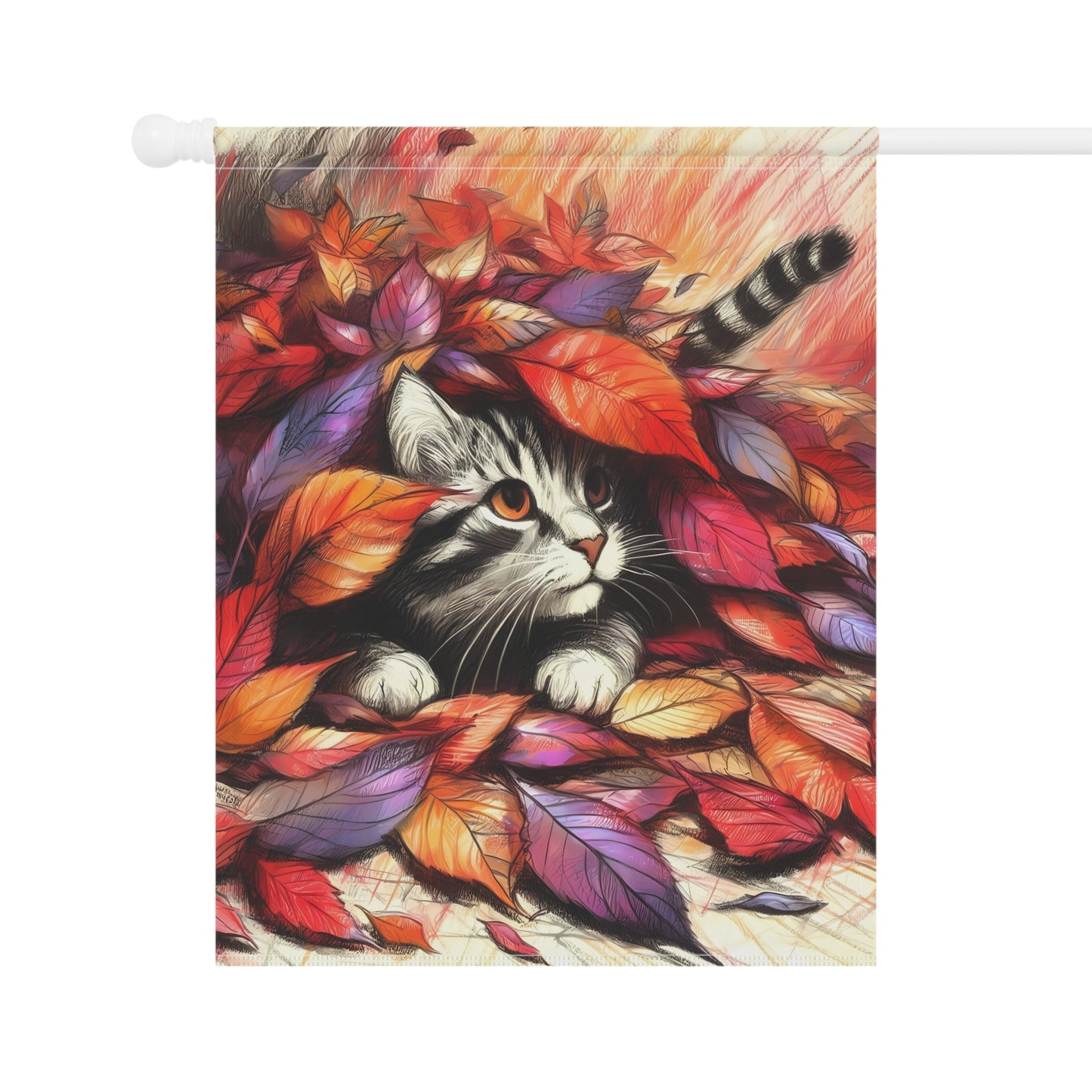 Yard Flag / Garden Banner - Autumn Peekaboo Cat