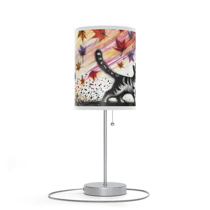 Kid's Table Lamp - Playful Kitten Chasing Autumn Leaves