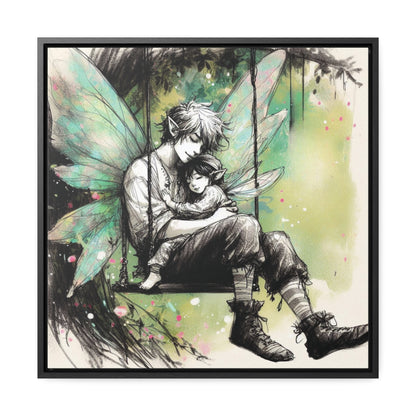 Father Fairy with Daughter on Swing, Gallery Wrapped Canvas Print - Sweet Fatherly Bond Wall Art for Nurseries or Child's Bedroom