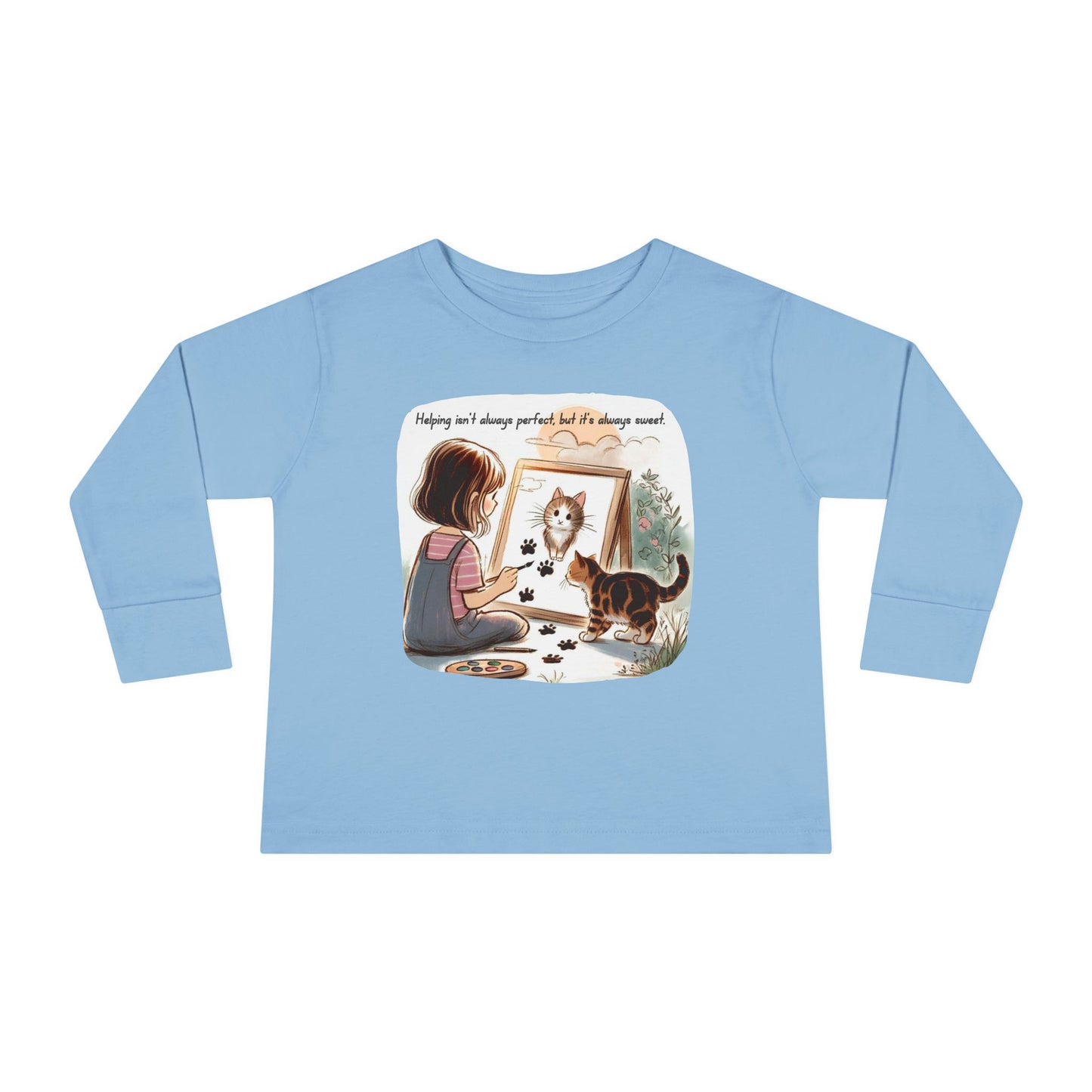 Toddler Long Sleeve Tee - Whimsical Cat Portrait Shirt for Kids, Playful Artistic Unisex Top, Soft