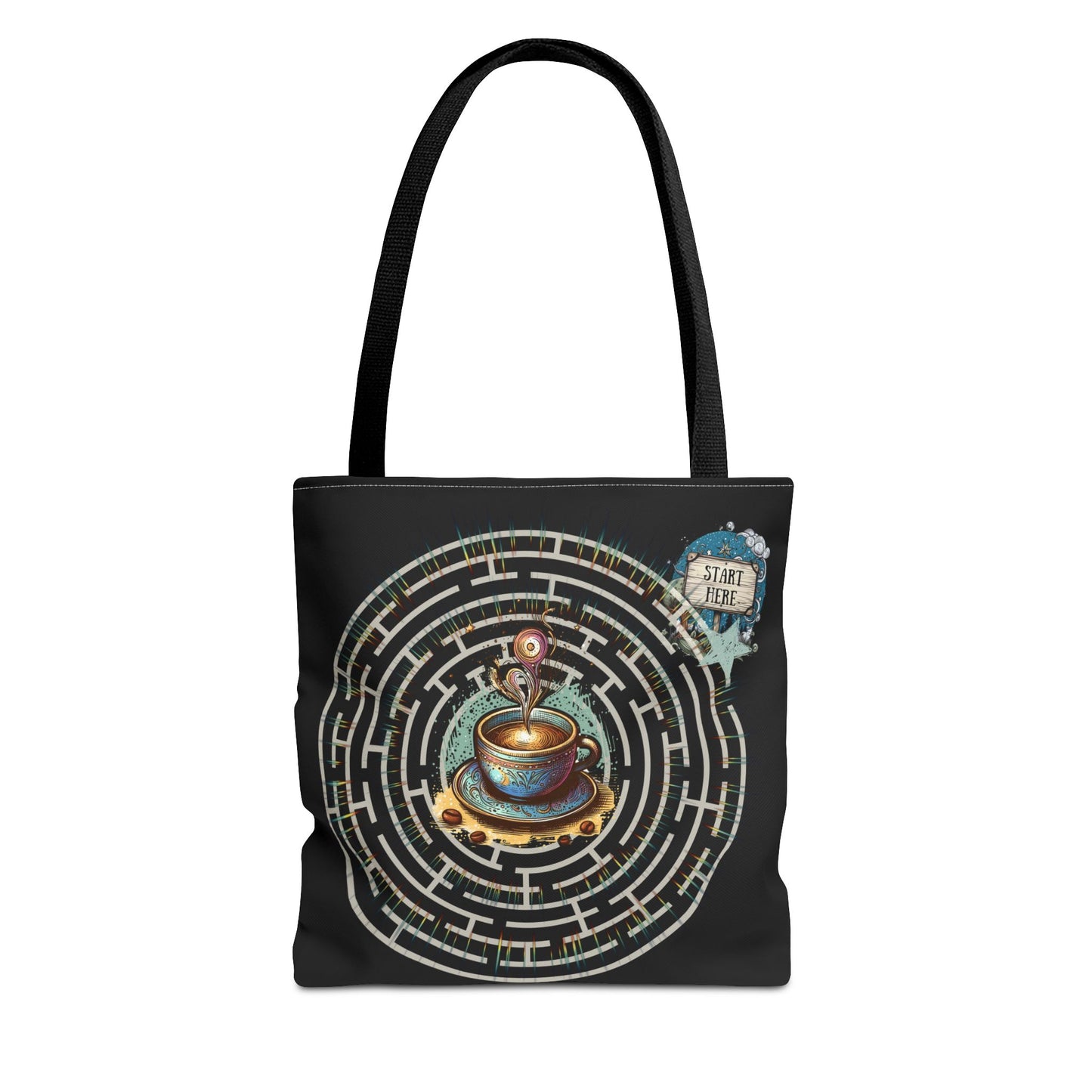 Coffee Lovers Maze Tote Bag, Fun Labyrinth Design, Gift Idea, Roomy and Versatile Bag, Twist and Turns, Coffee Theme, Whimsical Bag