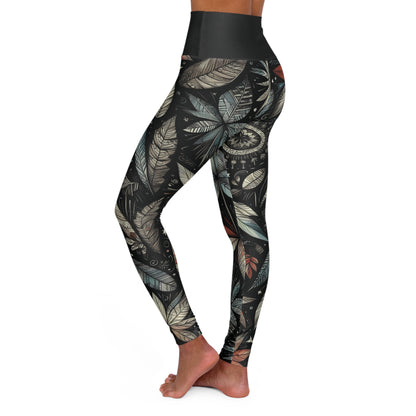 High Waisted Fall Yoga Leggings - Whimsical Leaves, XS-2XL