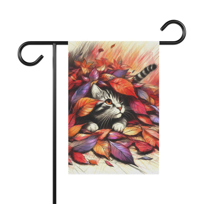 Yard Flag / Garden Banner - Autumn Peekaboo Cat