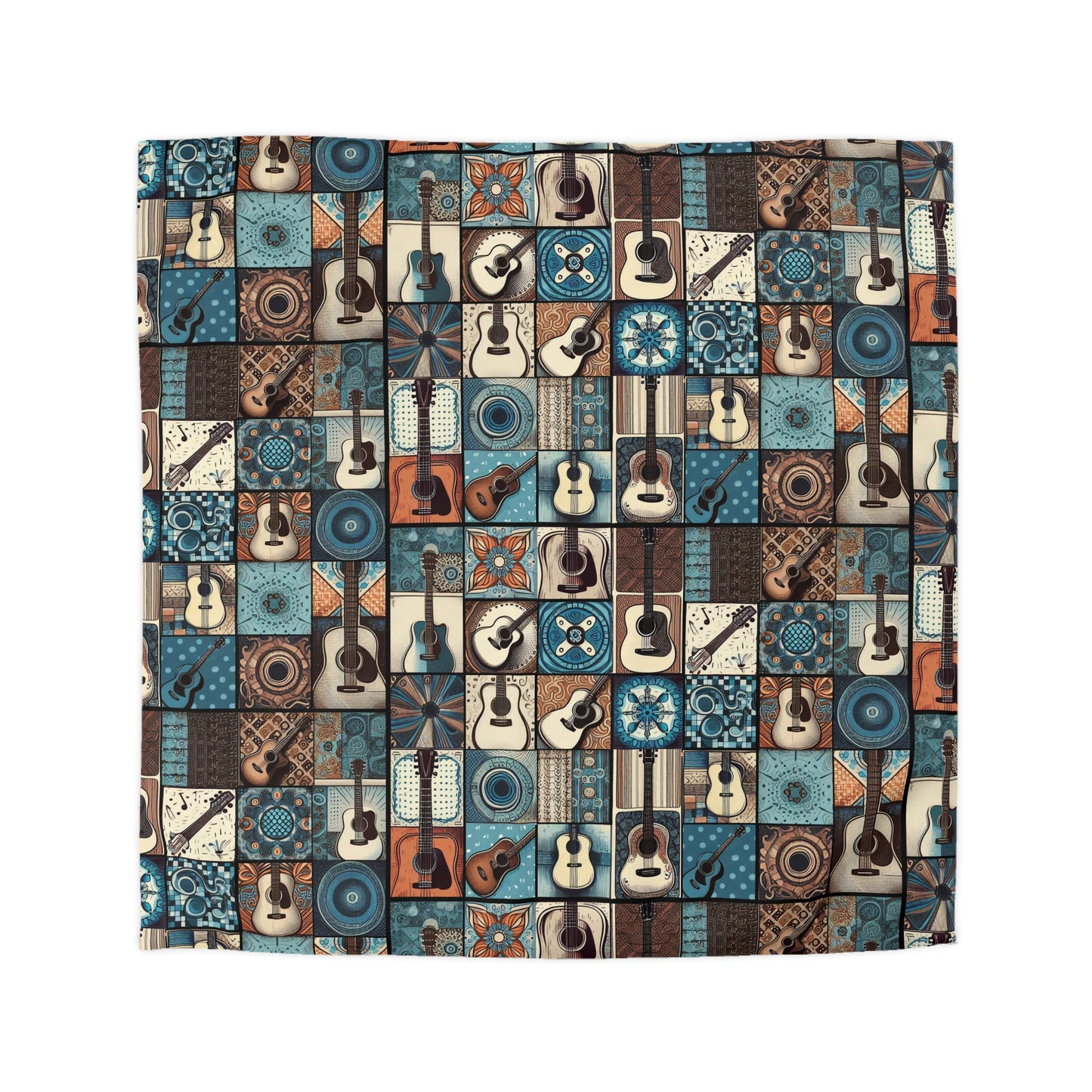 Duvet Cover - Acoustic Guitar Patchwork in Blue & Brown Hues