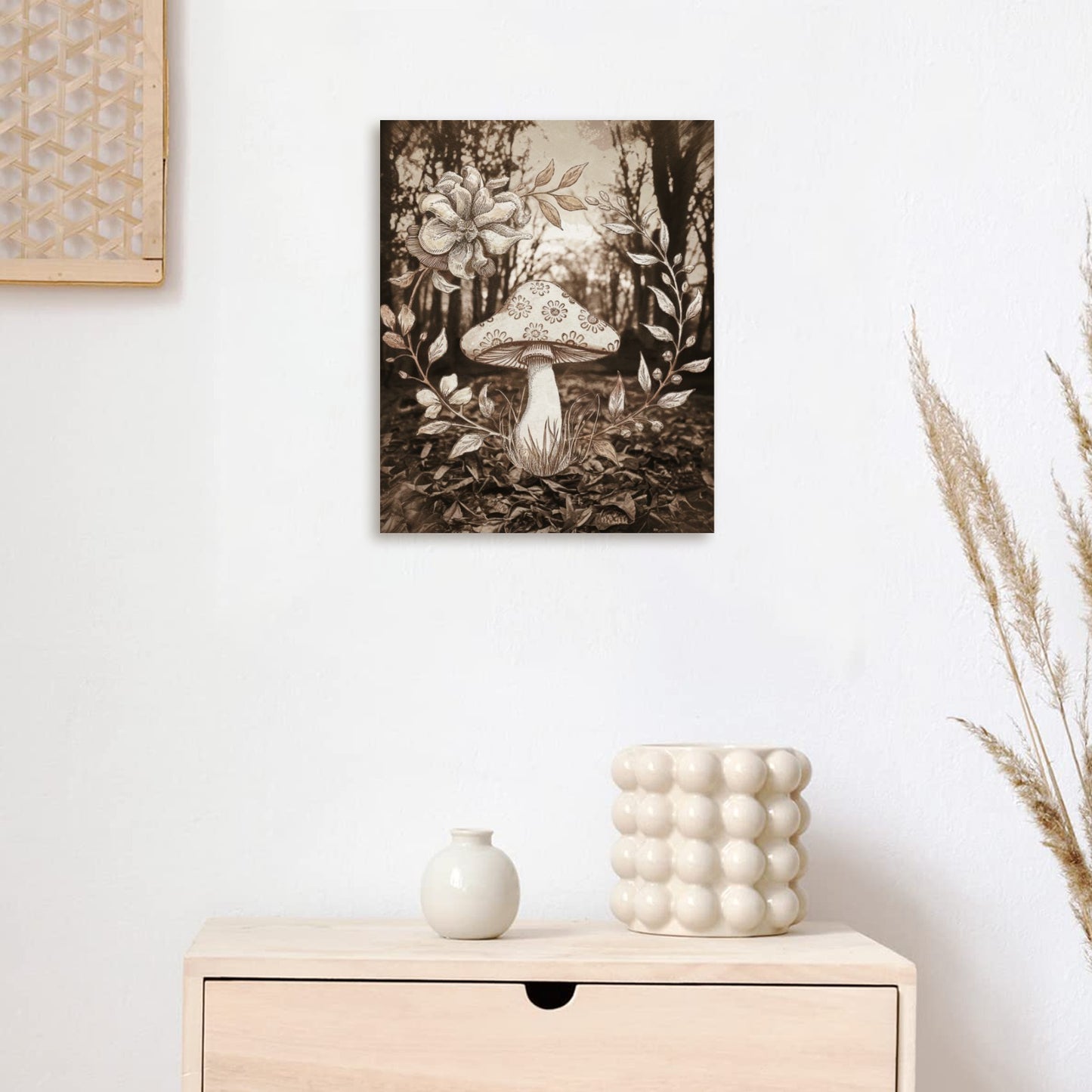 Vintage Mushroom Wood Panel 8x10 Wall Art | Botanical Sepia Print