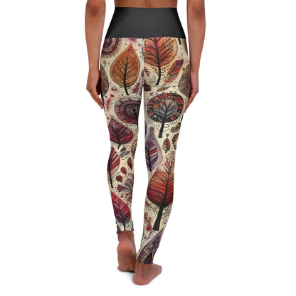 High Waisted Fall Yoga Leggings - Boho Autumn Leaves and Trees, XS-2XL