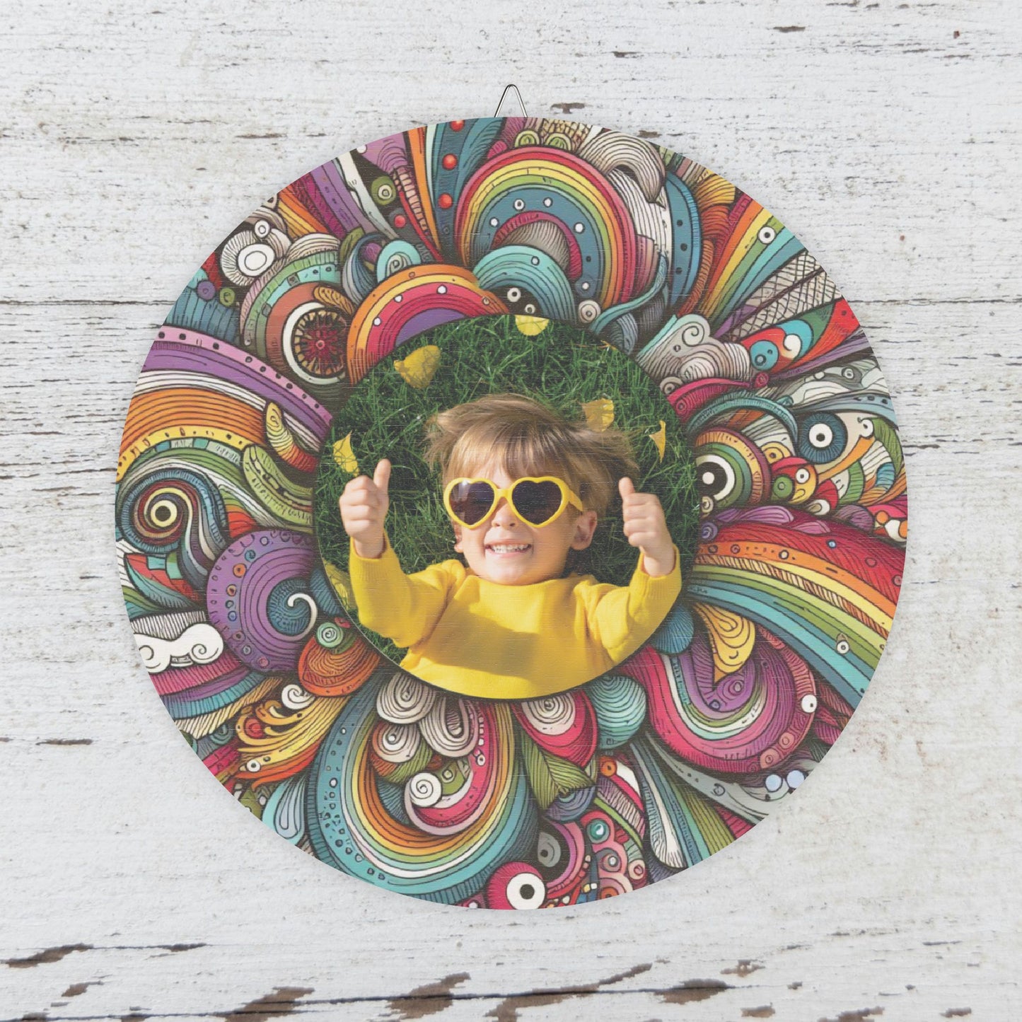 Rainbow Swirl Custom Photo Wooden Wall Decor - Your Photo Printed on a Whimsical Bold Background