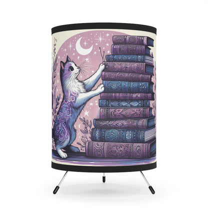 Tripod Table Lamp - Whimsical Book Loving Cat