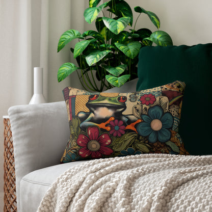 Lumbar Pillow - Groovy Frog and 70s Retro Florals