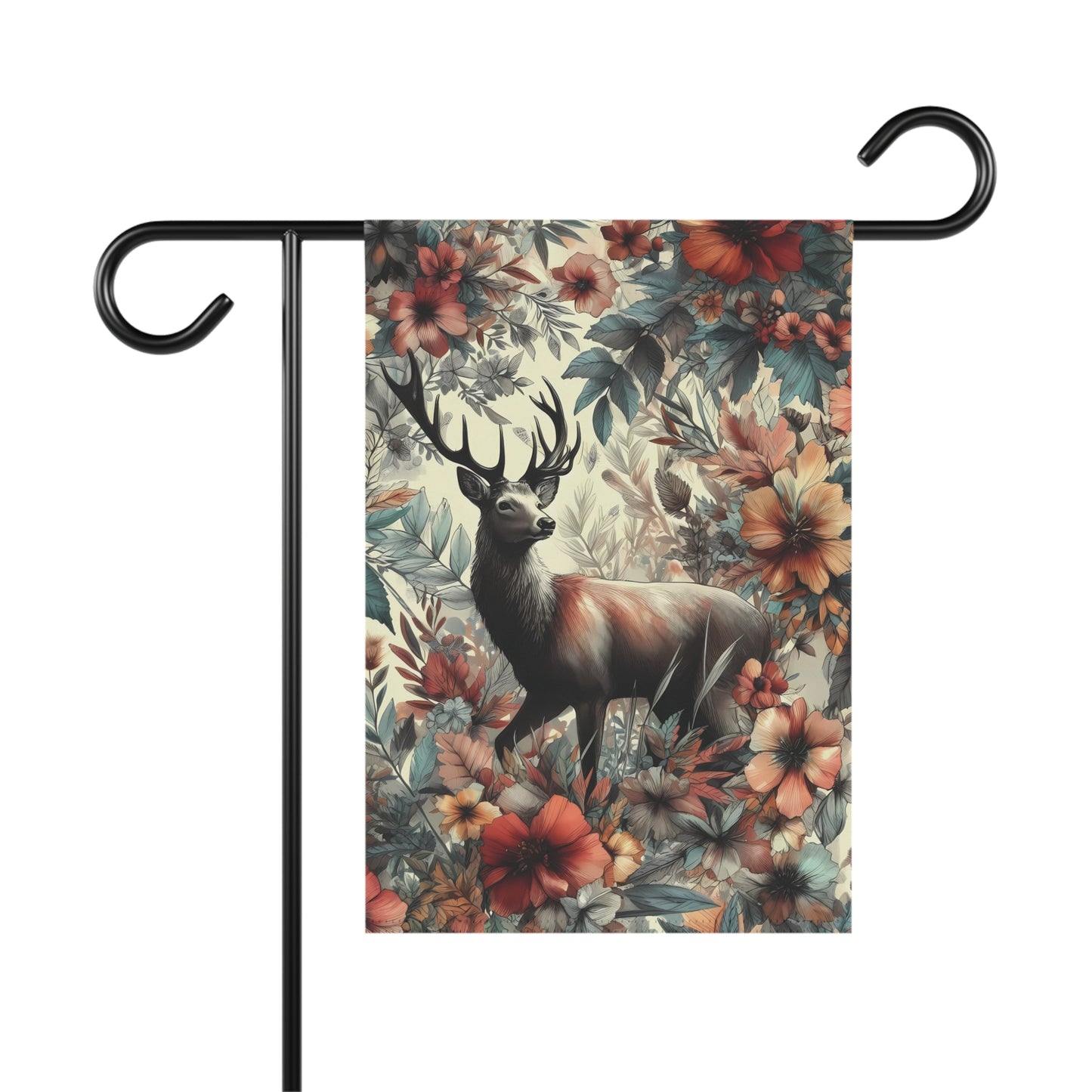 Porch or Yard Flag / Garden Banner - Majestic Deer Among Autumn Blooms