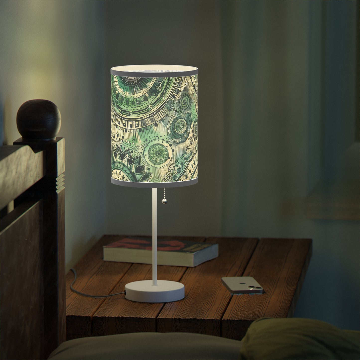 Boho Table Lamp - Sea Green Mandala Pattern