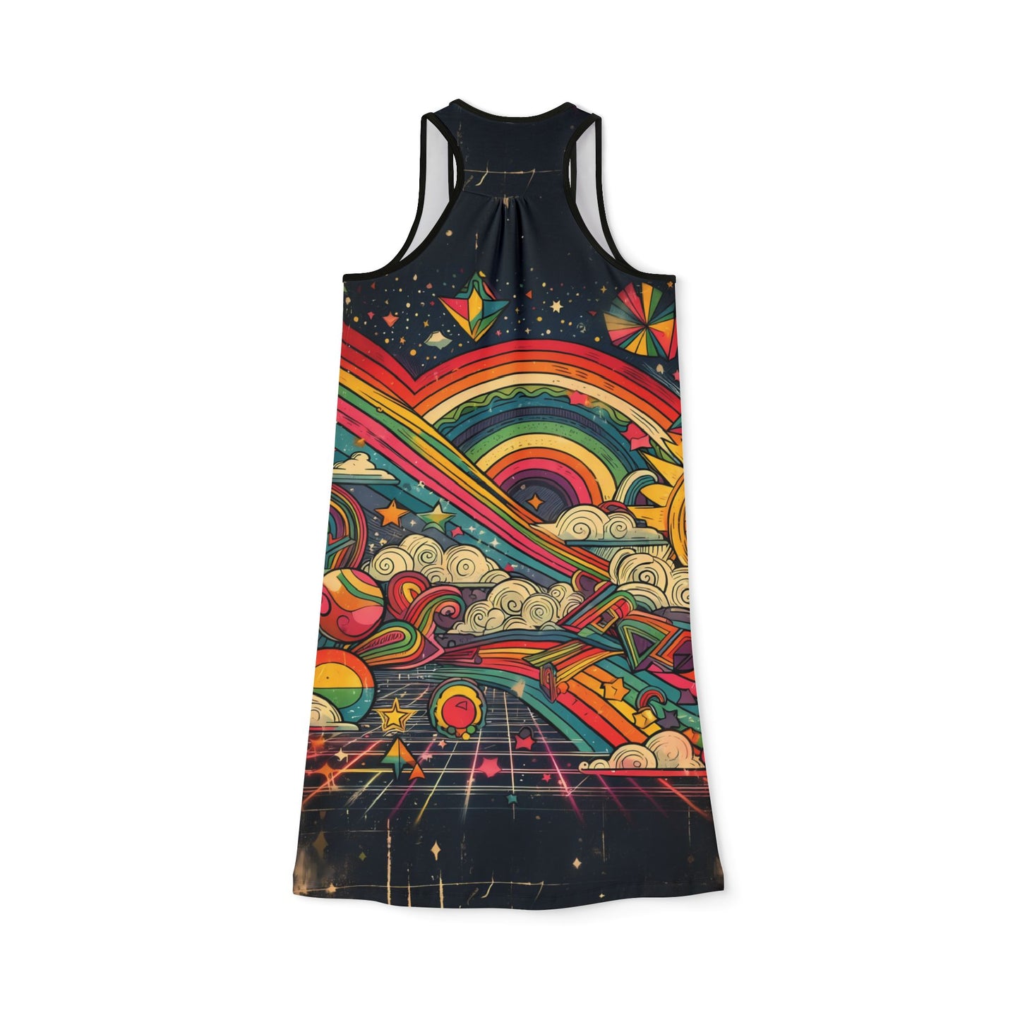 Racerback Dress - 80s Arcade Rainbows and Clouds