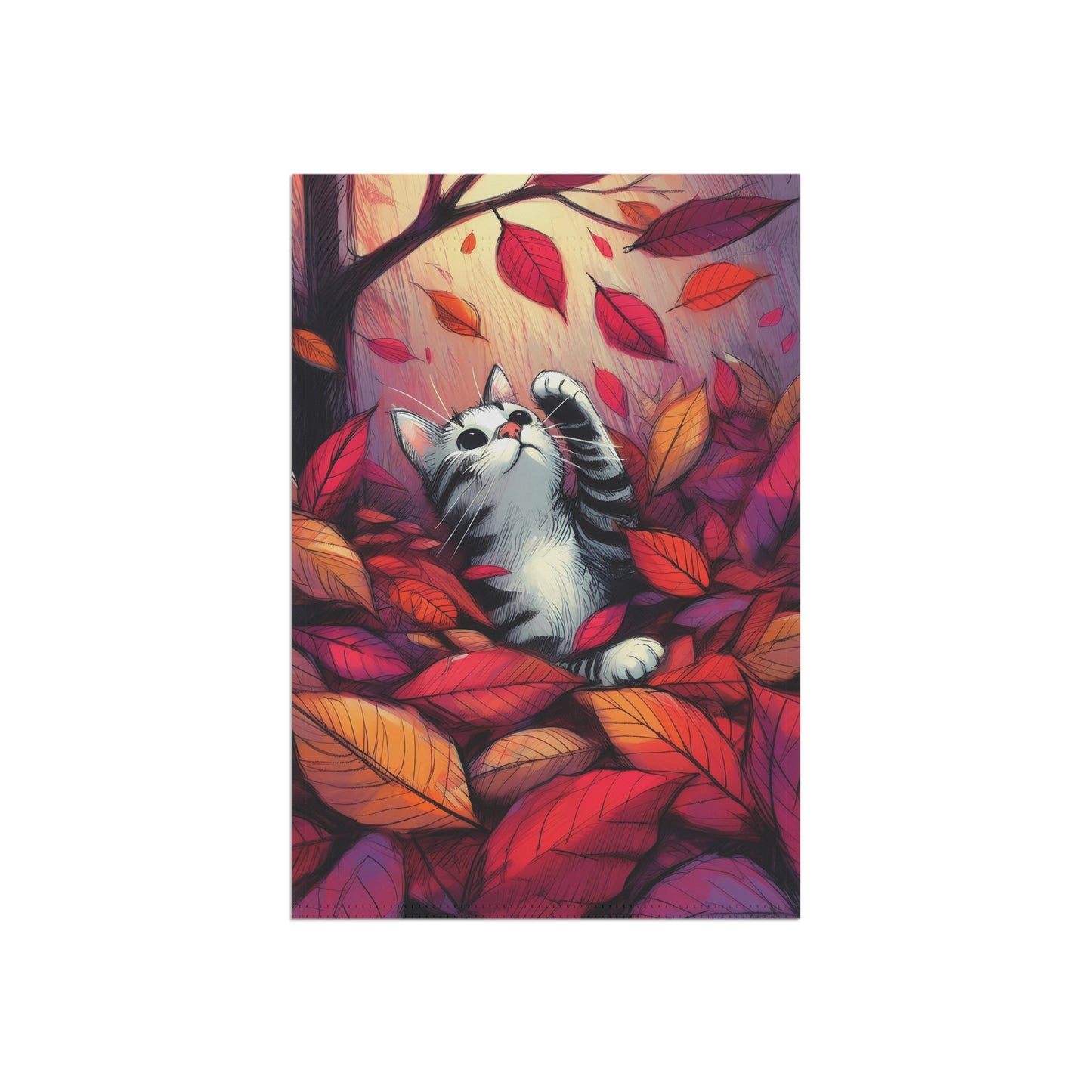 Porch or Yard Flag / Garden Banner - Playful Autumn Cat