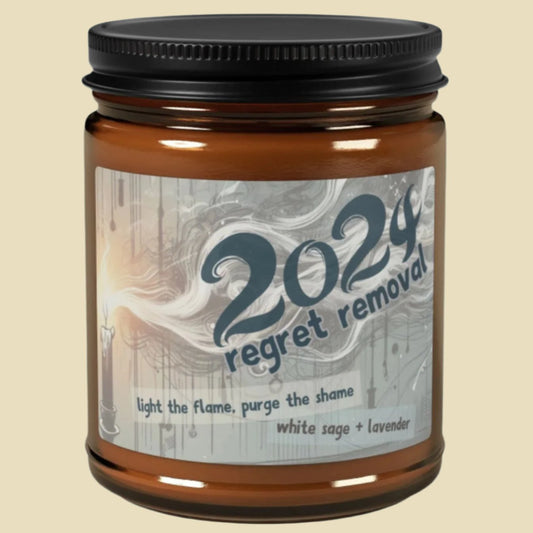 2024 Regret Removal Candle - Funny Soy Candle for Letting Go | White Sage & Lavender Scent | 4oz or 9oz Amber Jar