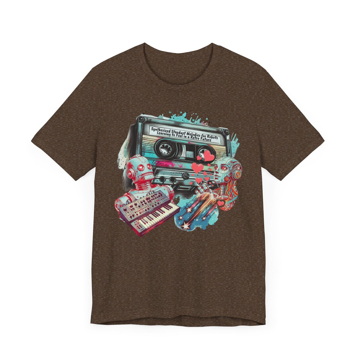 Mixtape T-Shirt - "Synthesized Stardust Melodies" Collage, Unisex Tee with Retro Cassette Tape Design, Great Gift for Music Lovers