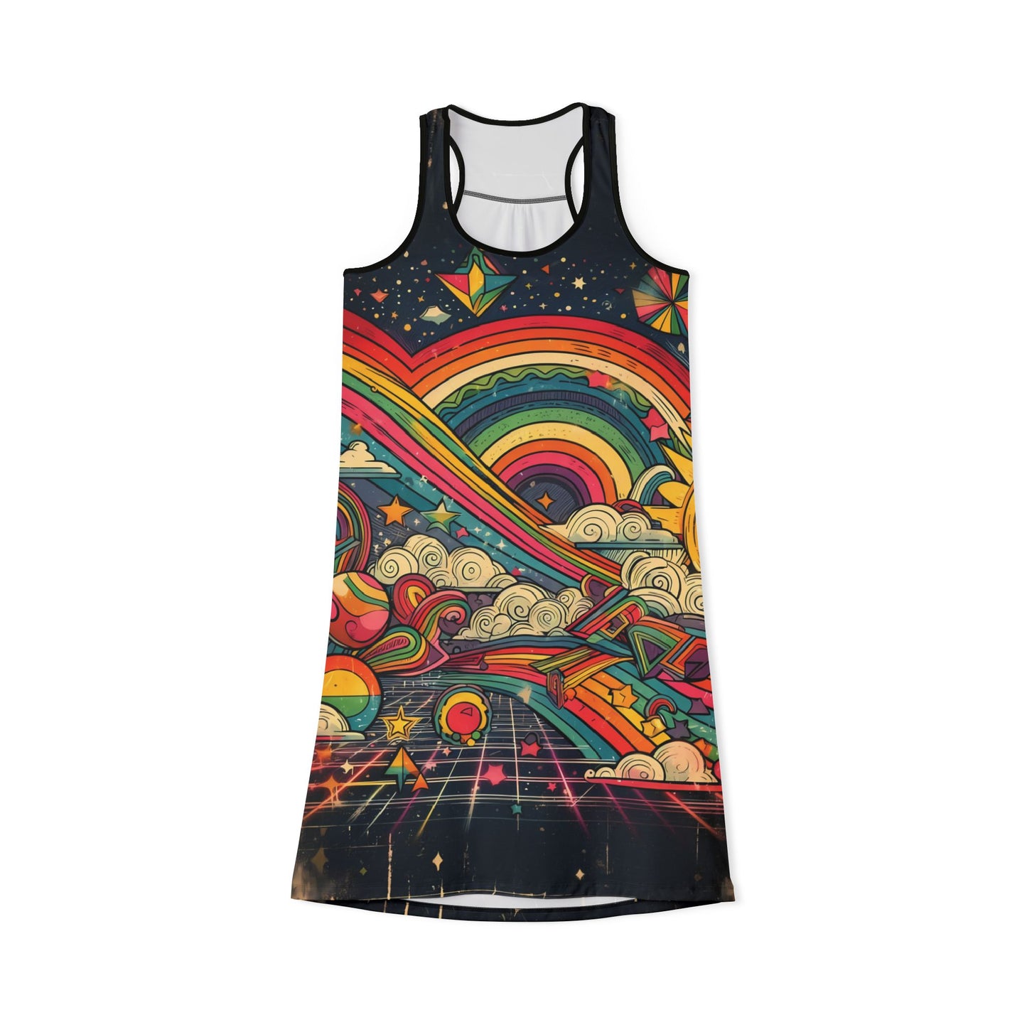 Racerback Dress - 80s Arcade Rainbows and Clouds