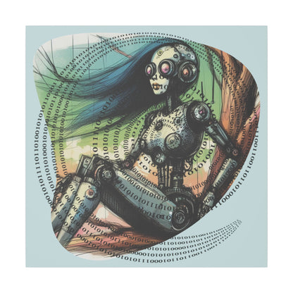 Canvas Print - Retro-Futuristic Female Robot Dreaming in Binary, 70s 80s Sci-Fi Cyberpunk Wall Art