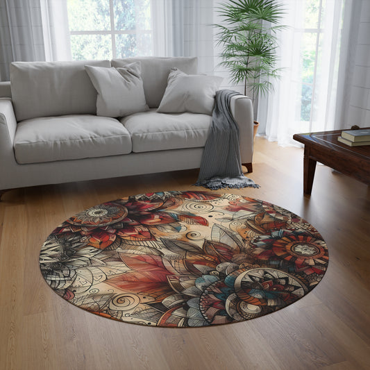 Round 60" x 60" Rug - Autumn Boho Flowers